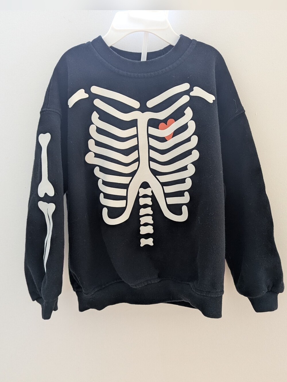 GAP Kids Black Skeleton Crewneck Sweatshirt with Red Heart